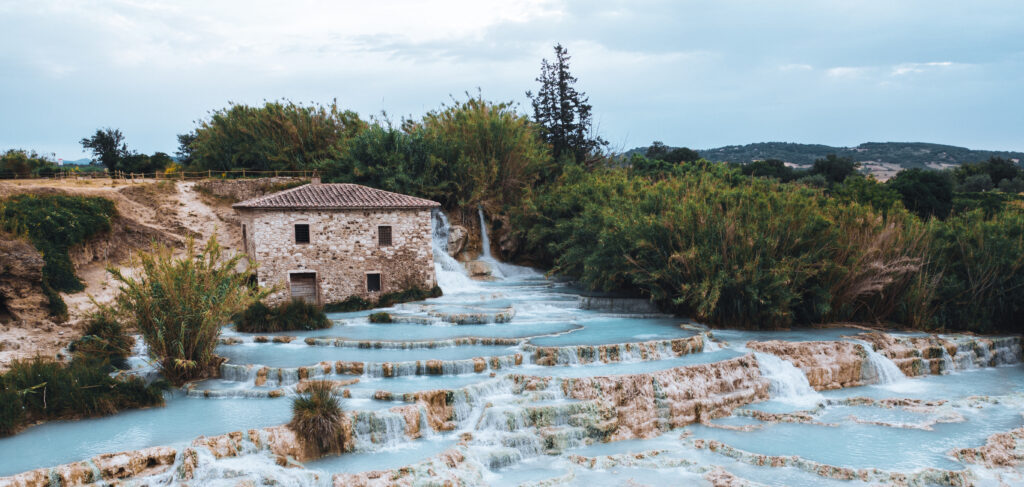 Saturnia thermal pool, Tuscany Italy. The thermal sulphurous water of Saturnia